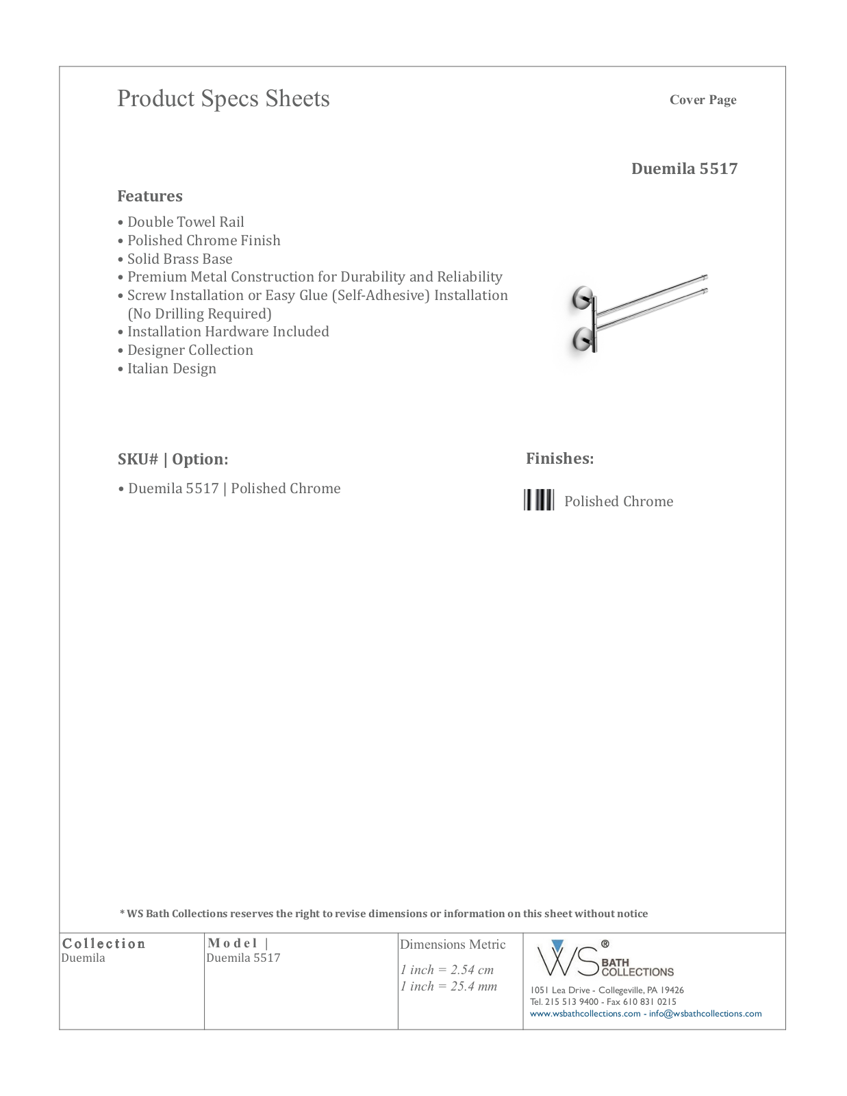WS Bath Collections WSO1217 Specifications - ManualMachine.com