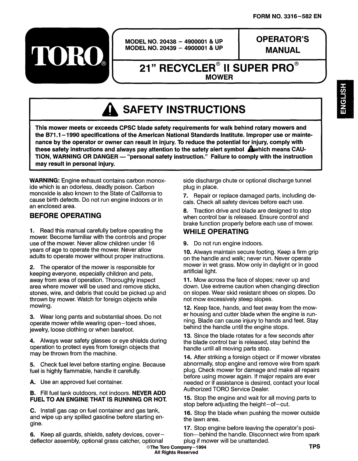 Toro 20438, 20439 Operator's Manual