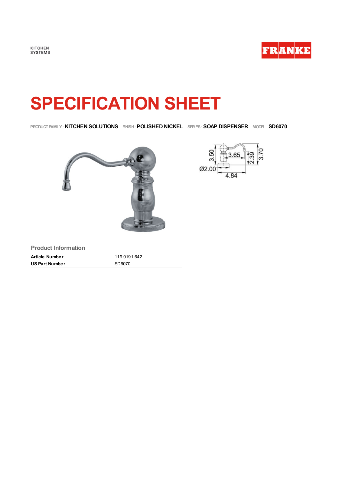 Franke Foodservice SD6070 User Manual