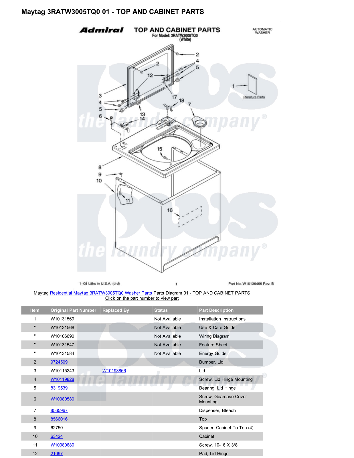 Maytag 3RATW3005TQ0 Parts Diagram