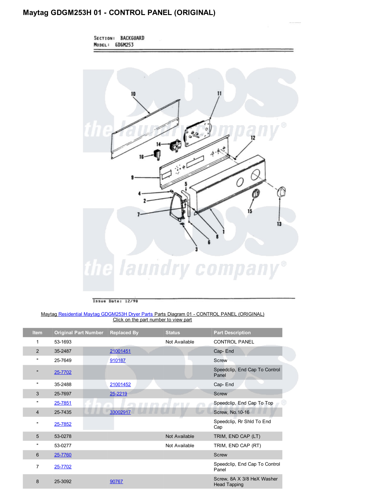 Maytag GDGM253H Parts Diagram