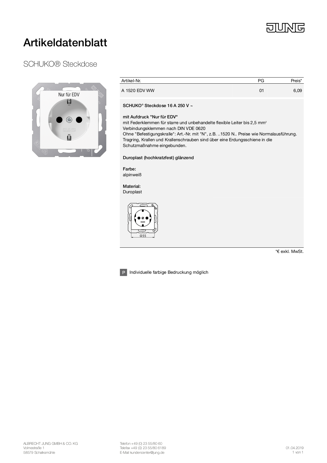 Jung A 1520 EDV WW User Manual