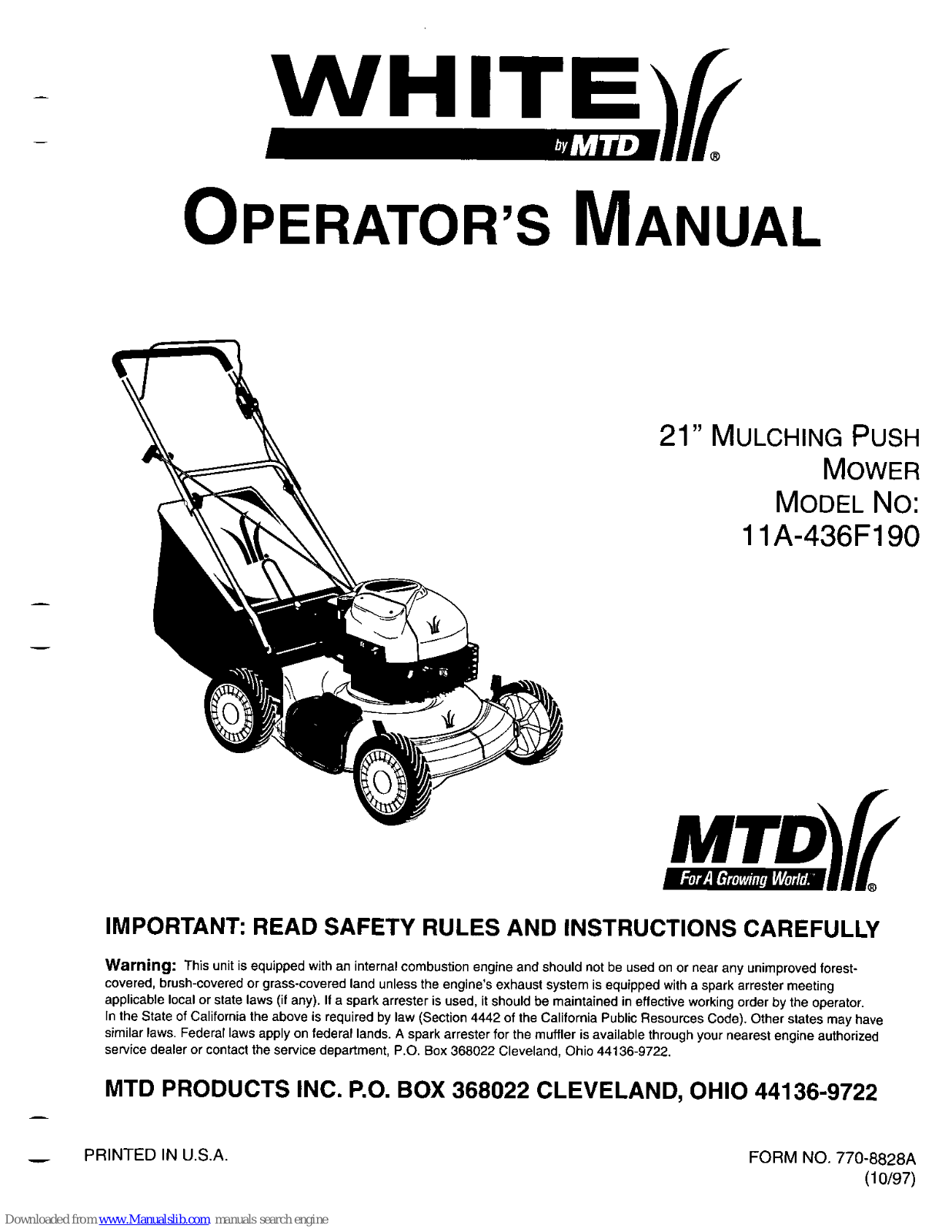 White Outdoor 11A-436F190 Operator's Manual