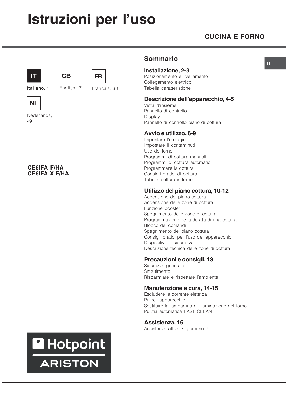 Hotpoint CE6IFA X F/HA User Manual