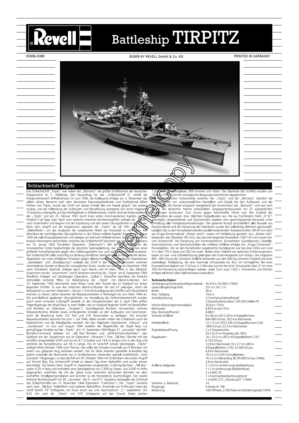 REVELL Battleship Tirpitz User Manual