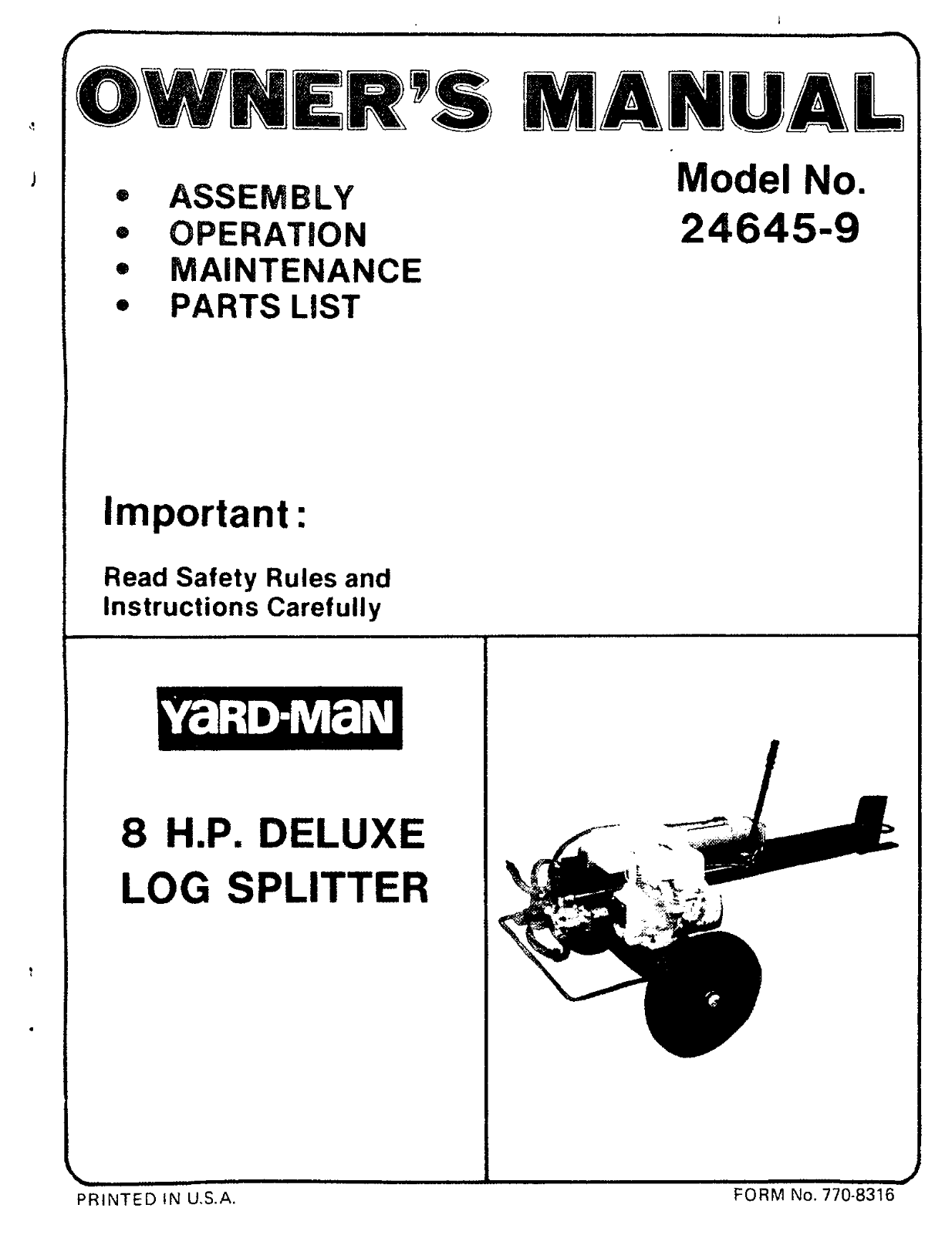 Yard-Man 24645-9 User Manual