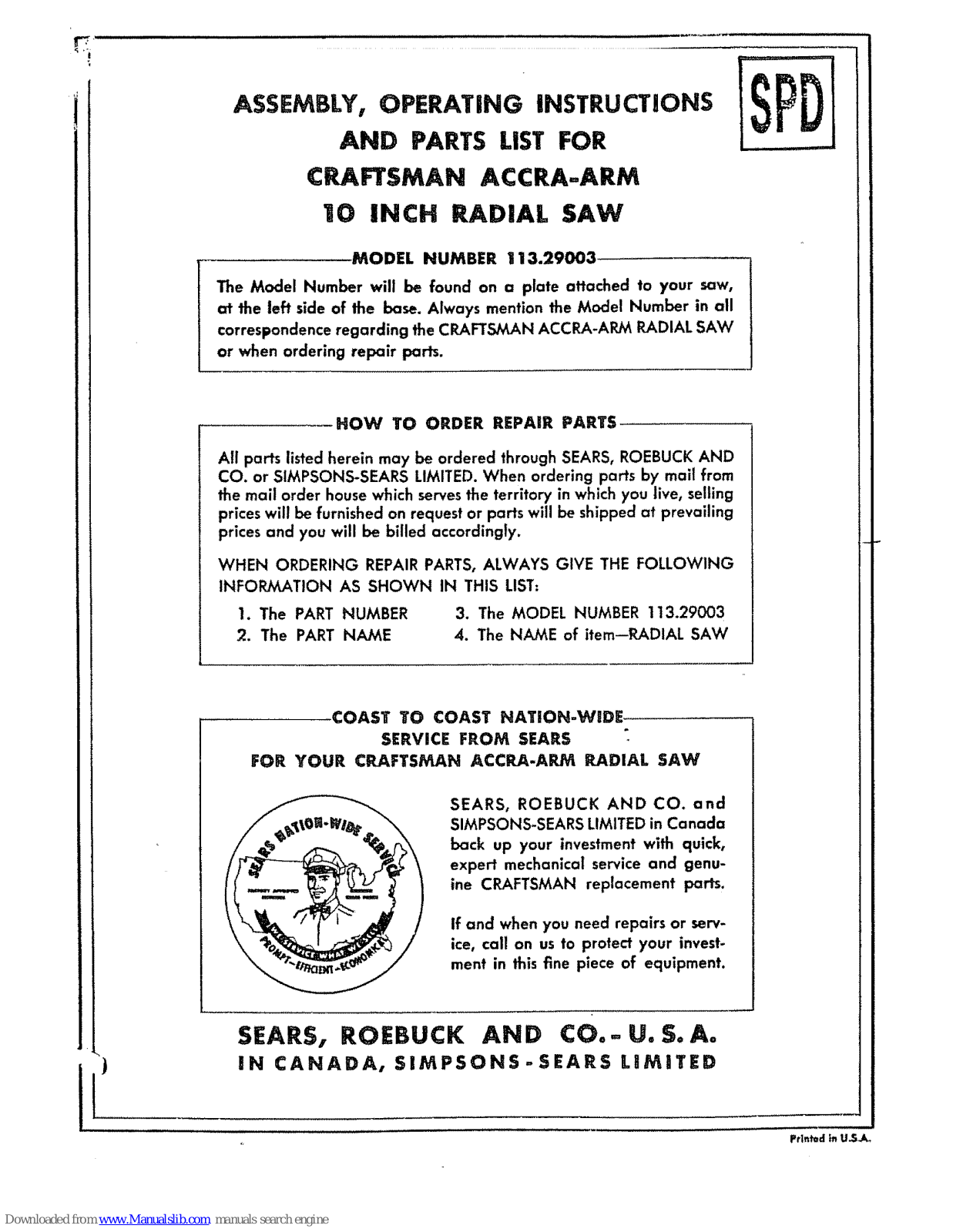 Craftsman 113.29003 Assembly & Operating Instructions - ManualMachine.com