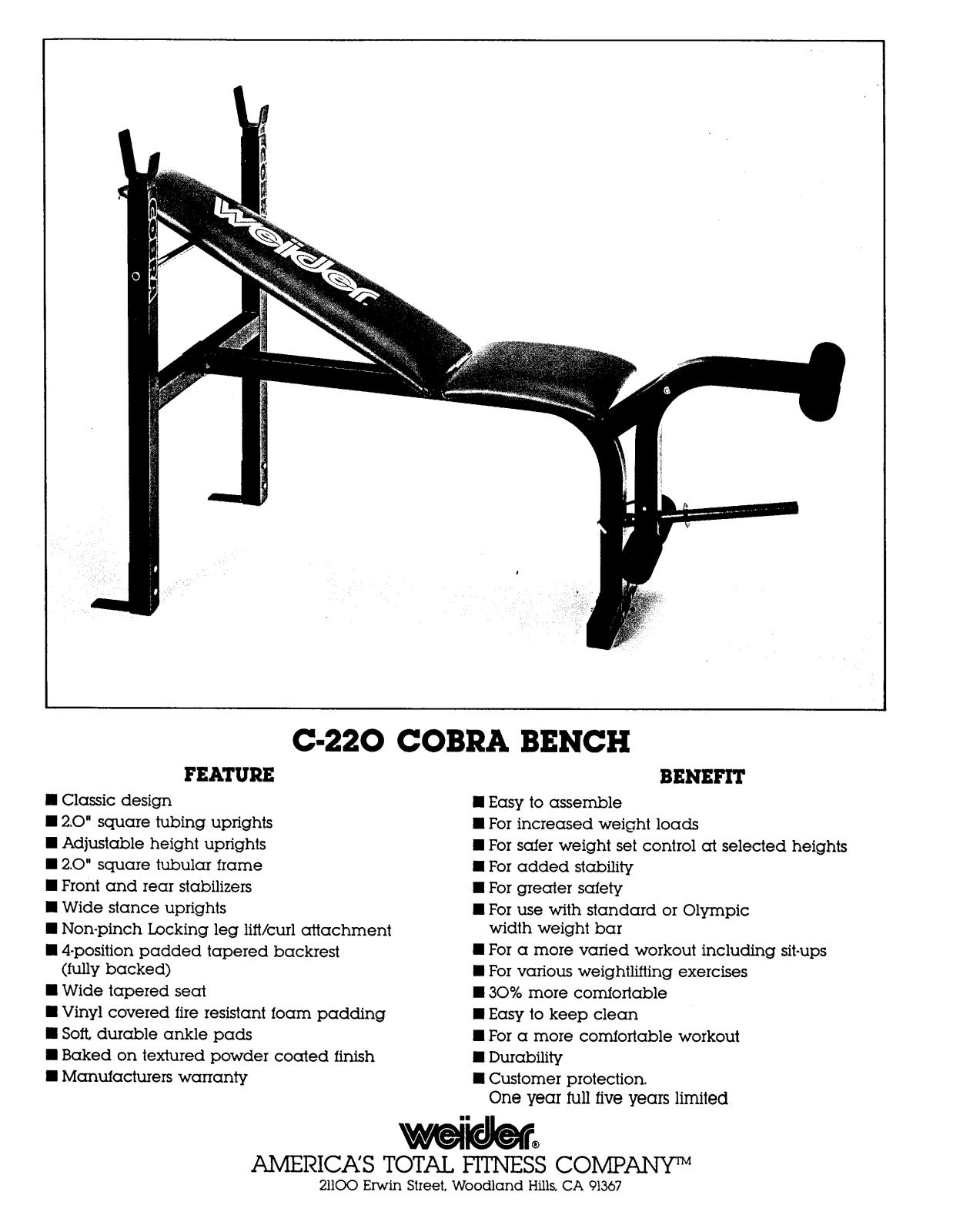 Weider C220 User Manual