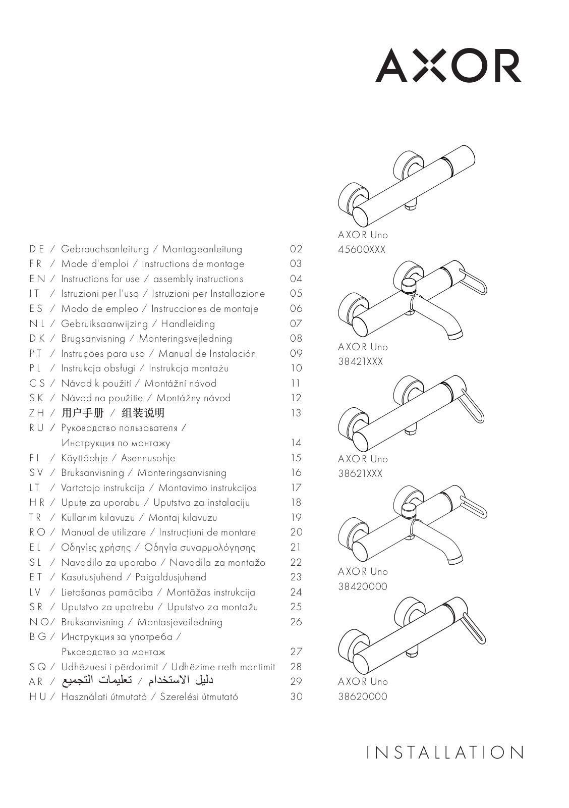 Axor 38420000, 38620000 Instructions For Use/assembly Instructions