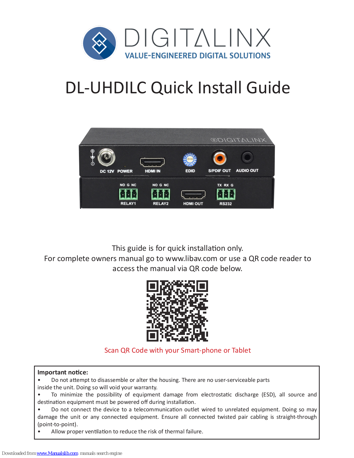 DigitaLinx DL-UHDILC Quick Install Manual - ManualMachine.com
