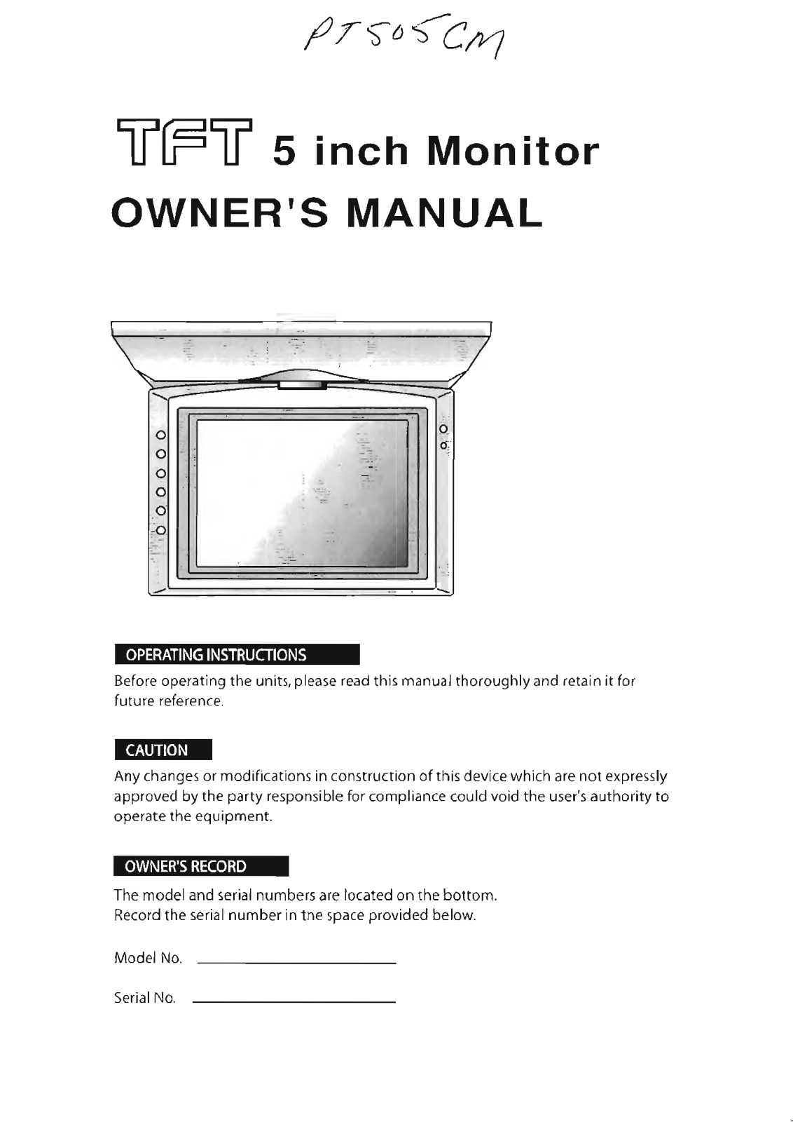 Power Acoustik PT-505CM Owners Manual