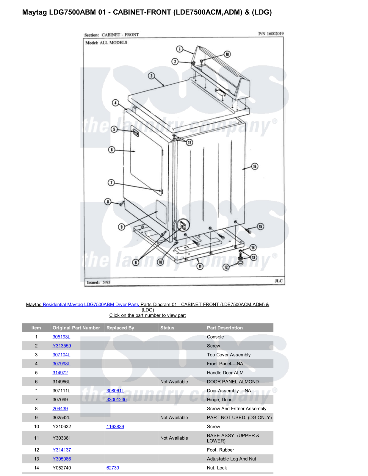 Maytag LDG7500ABM Parts Diagram