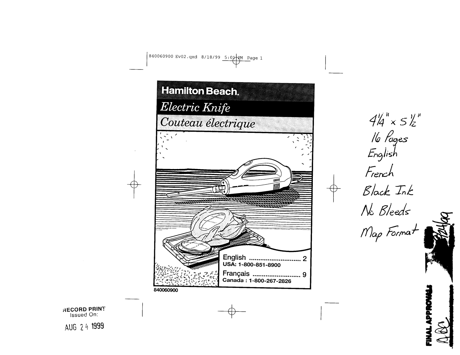 Hamilton Beach 8400060900 User Manual