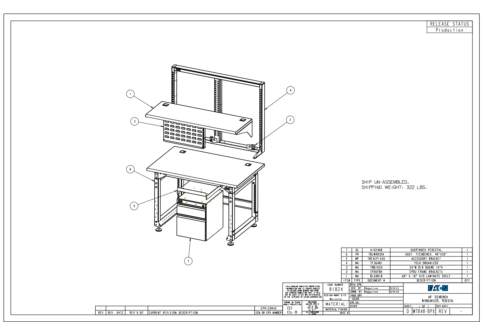 Eaton Benches By Wright Line WTB48-BPX Dimensional Sheet