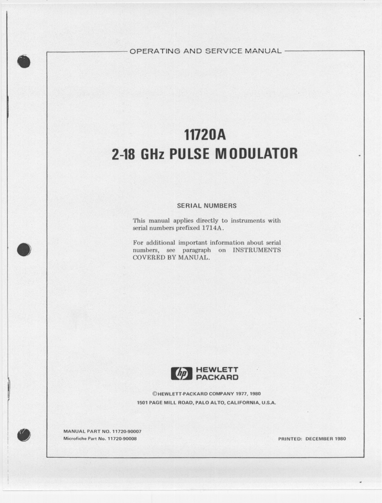 Agilent 11720A Operations Guide