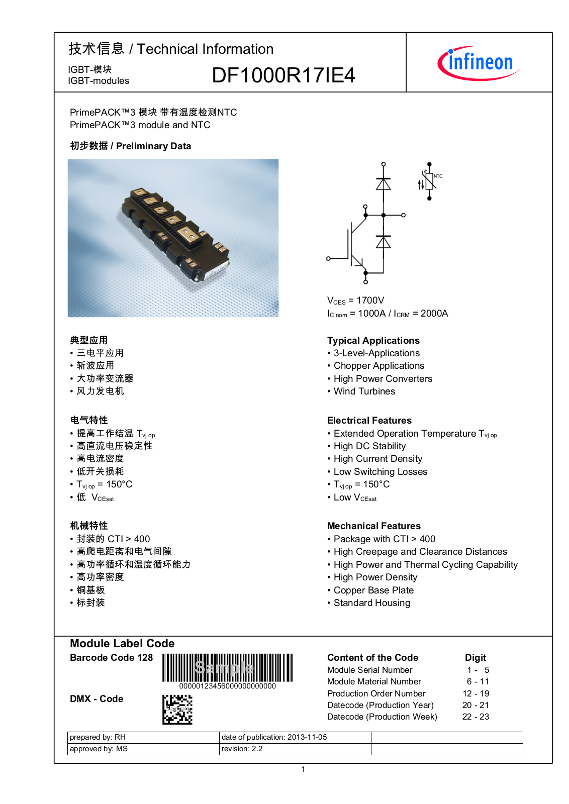 Infineon DF1000R17IE4 Data Sheet