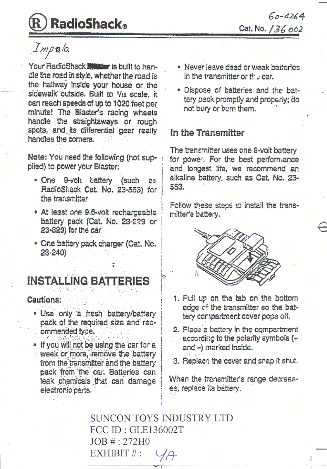 Suncon Toys Industry 136002T Users manual