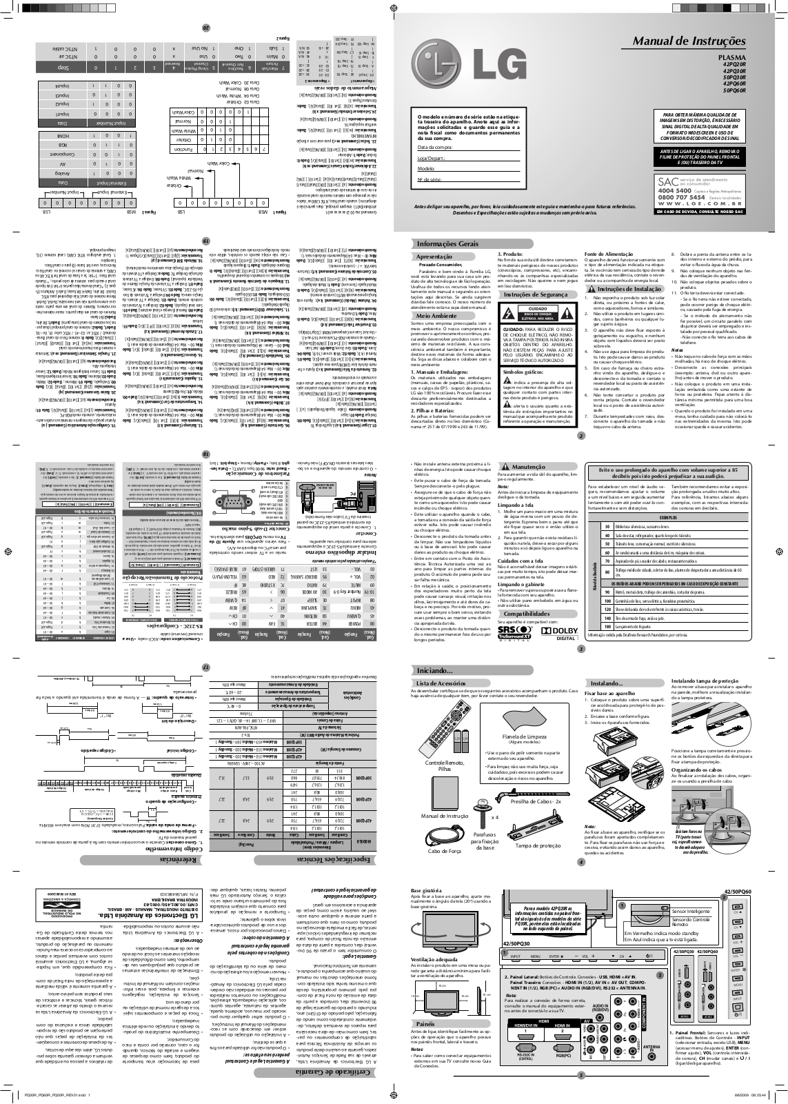 LG 42PQ30R, 42PQ20R User manual