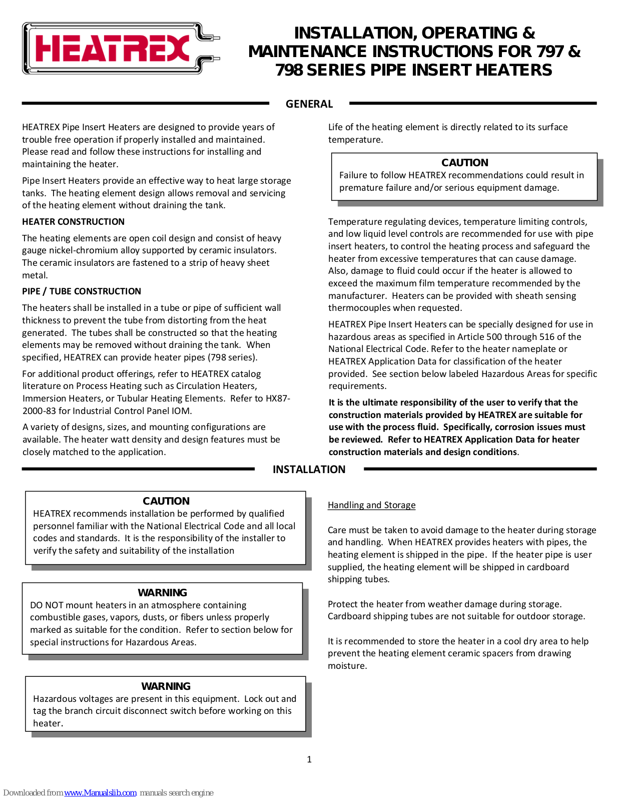 Heatrex 797, 798 Installation, Operating, & Maintenance Instructions - ManualMachine.com
