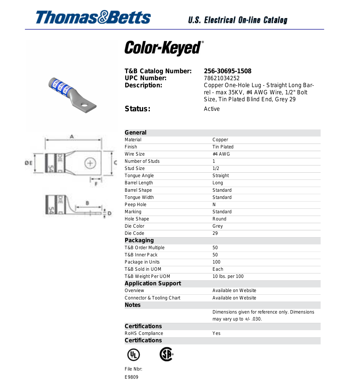Thomas & Betts 256-30695-1508 Data Sheet - ManualMachine.com