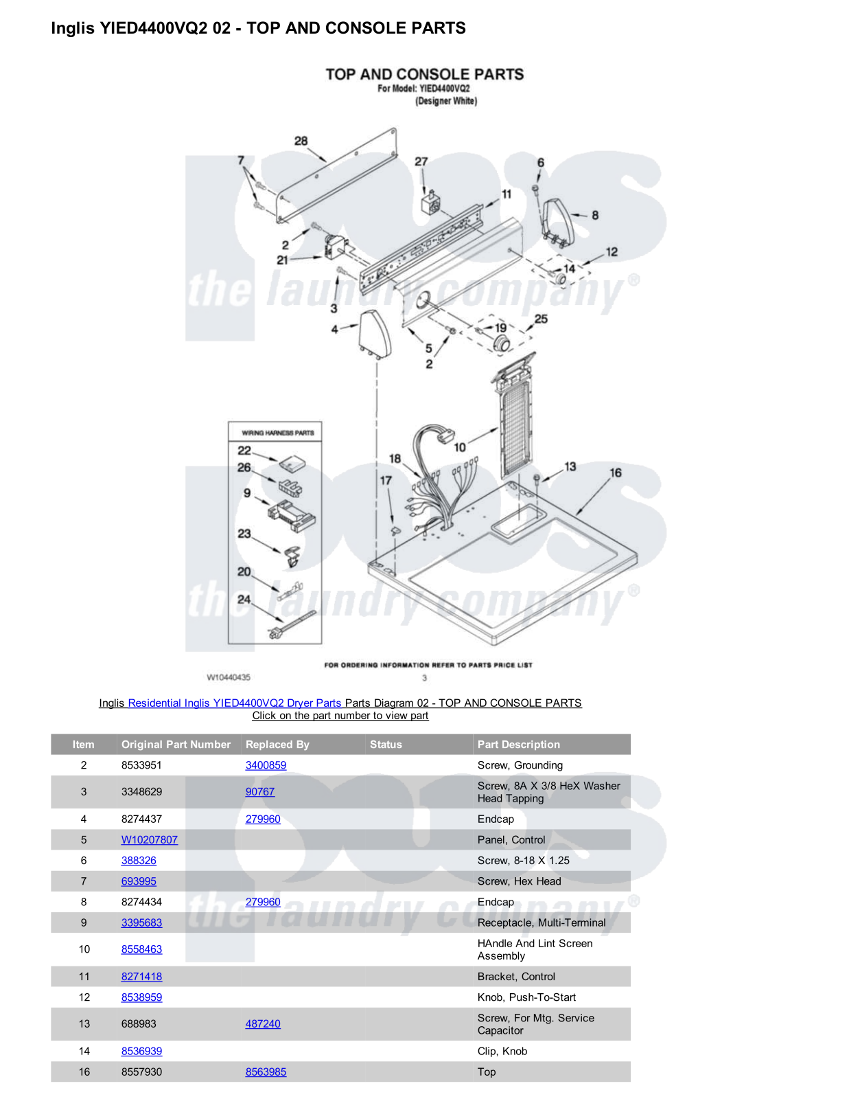 Inglis YIED4400VQ2 Parts Diagram