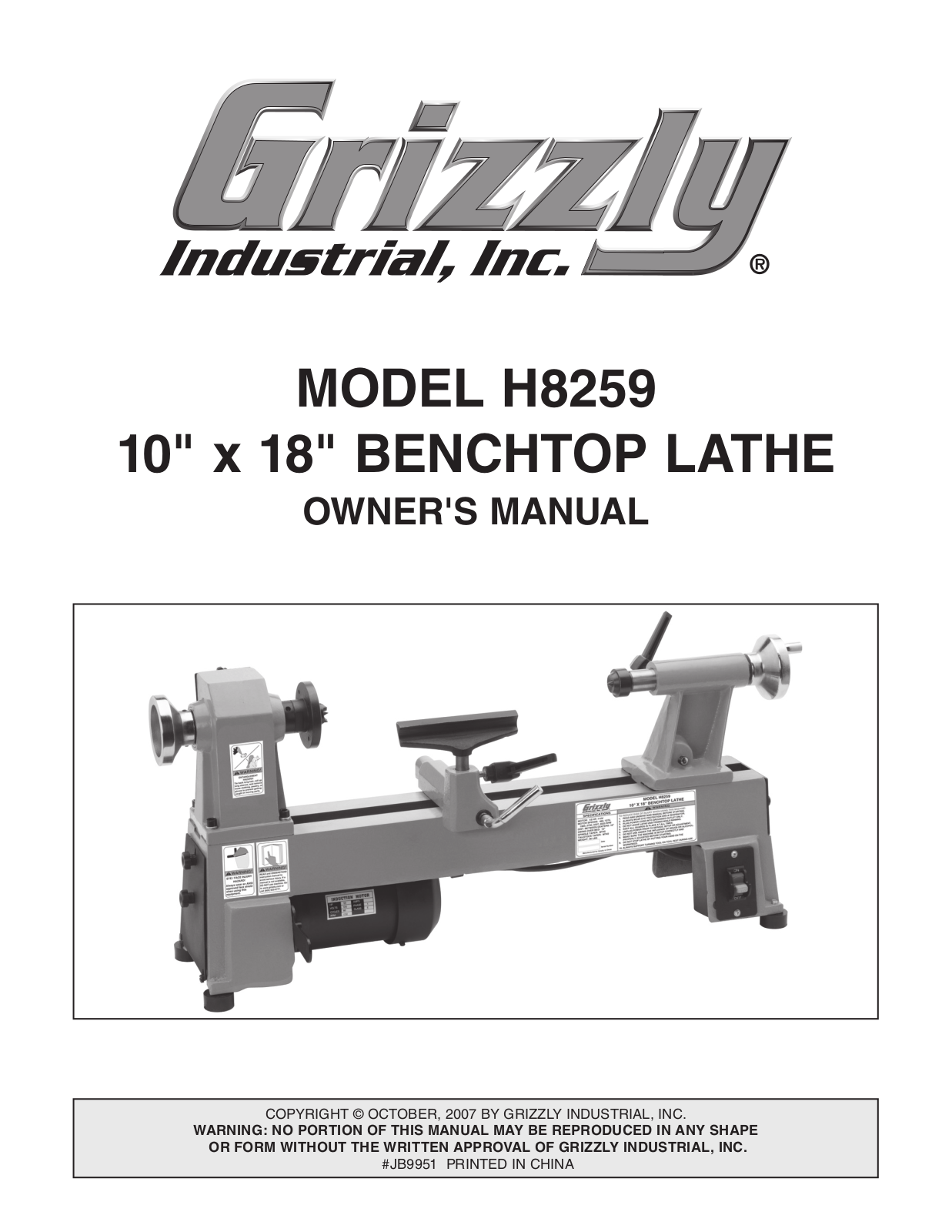 Grizzly H8259 User Manual