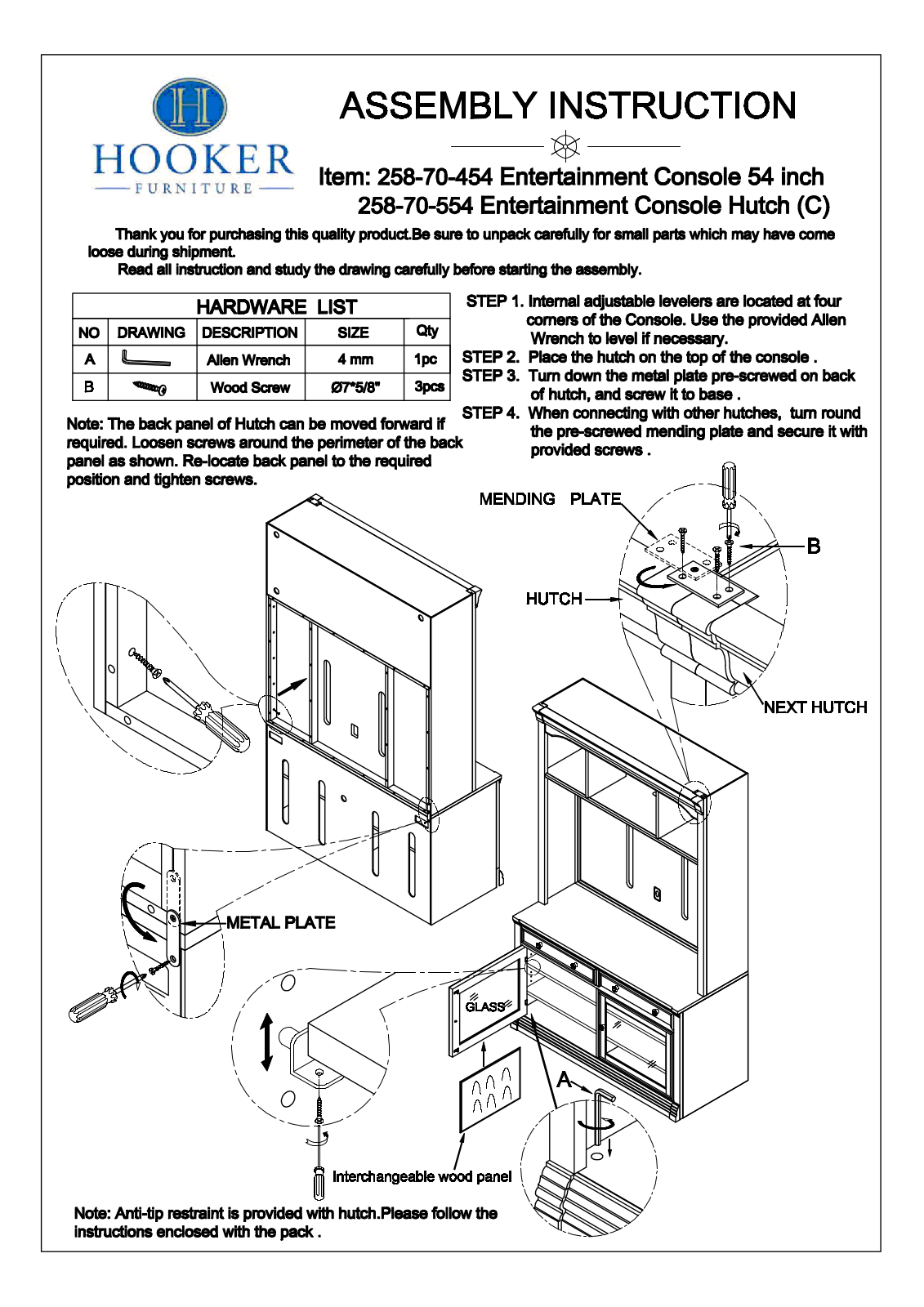 Hooker Furniture 25870554454 Assembly Guide