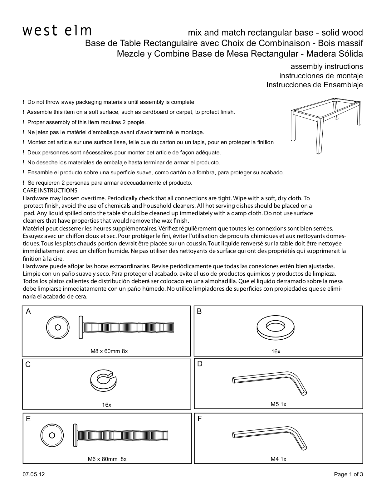 West Elm Mix And Match Rectangular Table Base Wood, Mix and Match Table Solid Wood Assembly Instruction