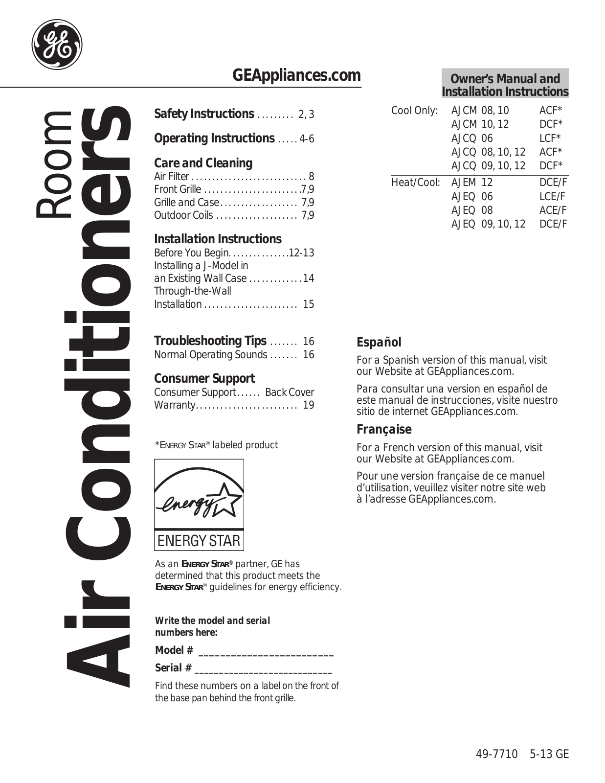 GE AJCQ10DCF User Manual