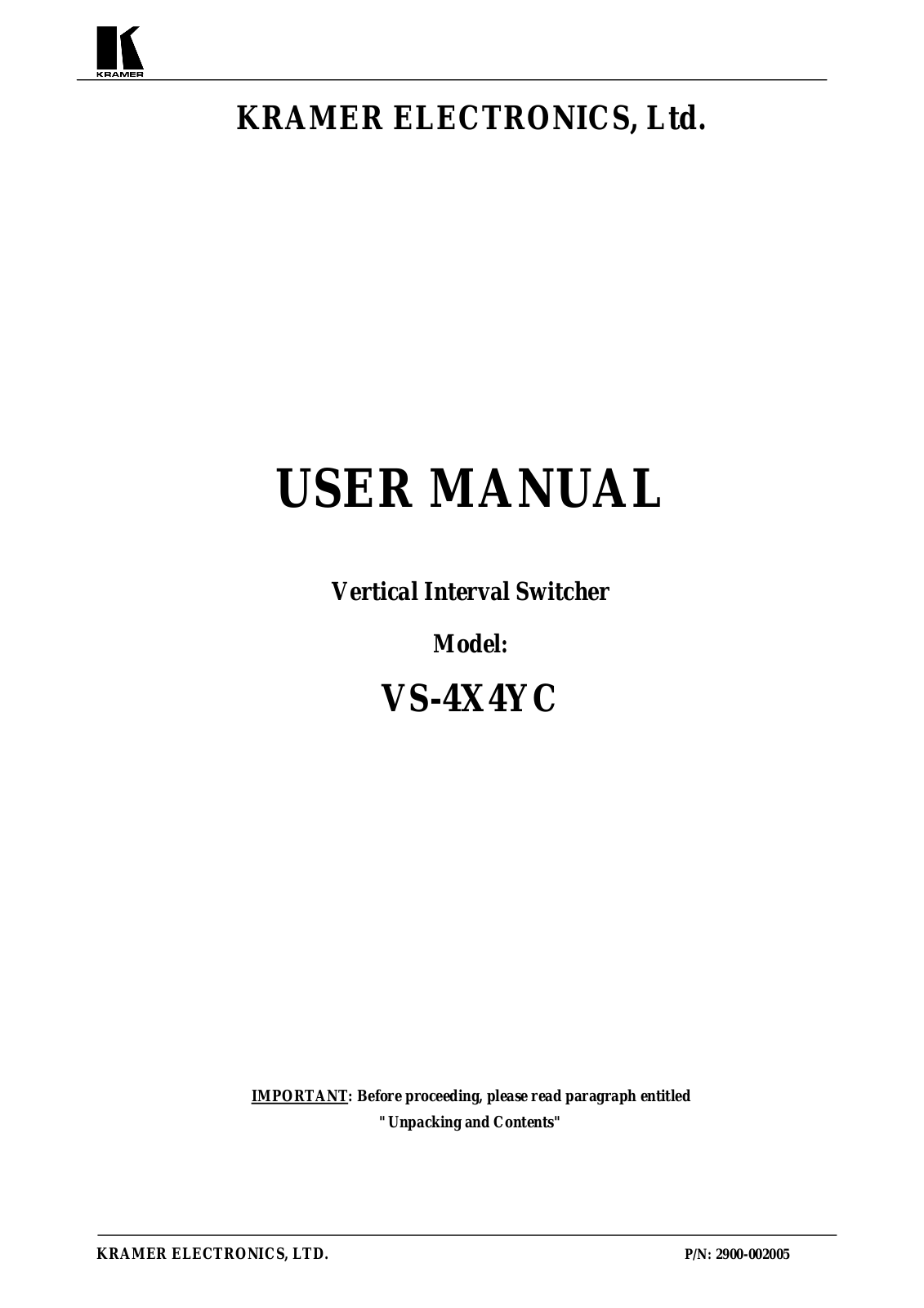 Kramer Electronics VS-4X4 User Manual