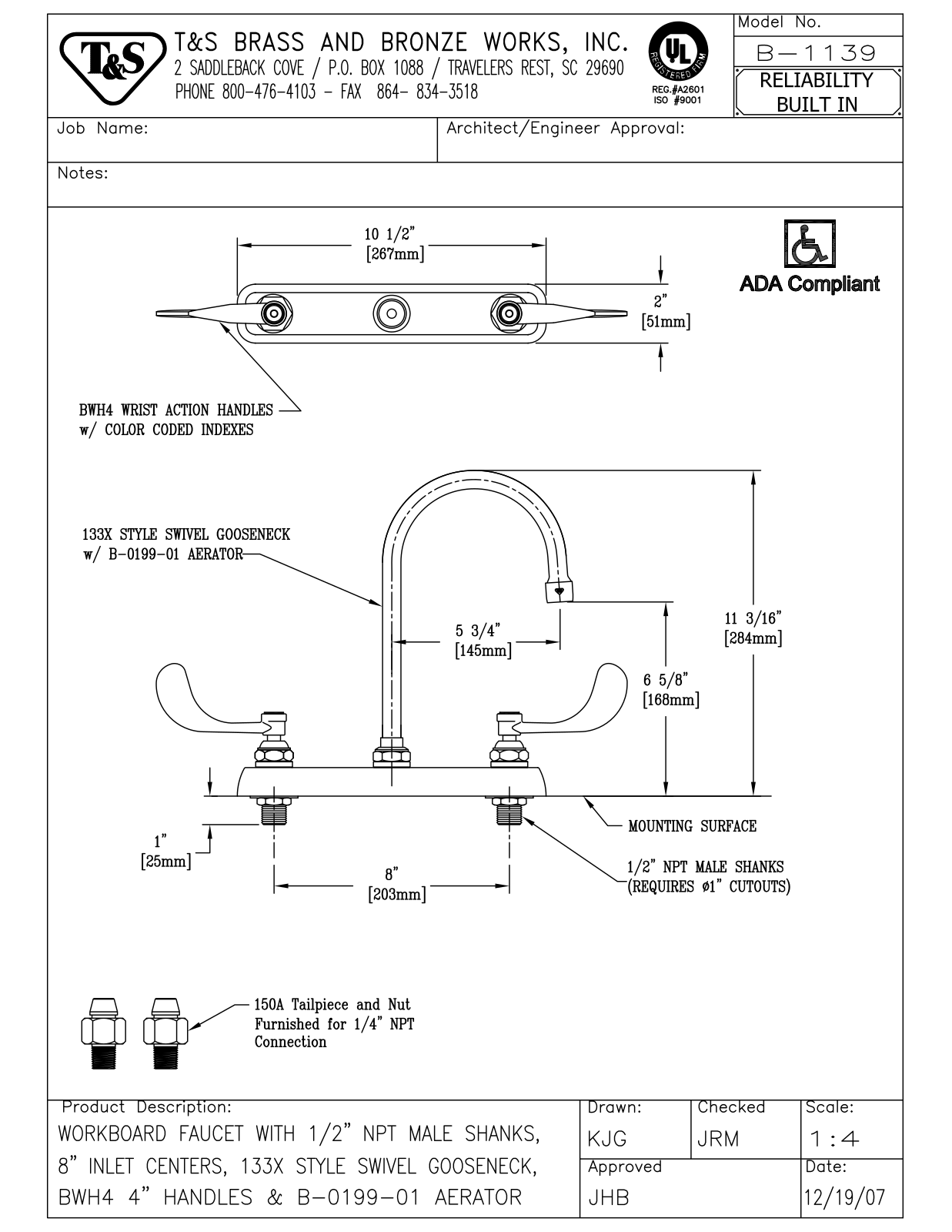 T & S Brass & Bronze Works B-1139 General Manual