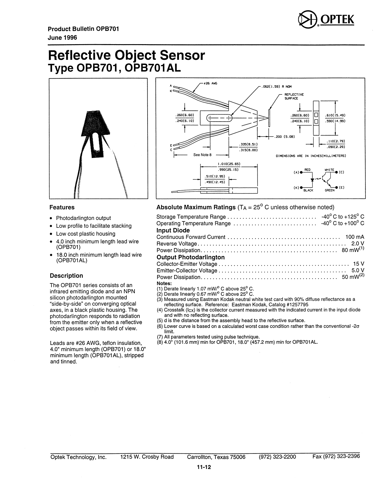Datasheet OPB701AL, OPB701 Datasheet (OPTEK) - ManualMachine.com
