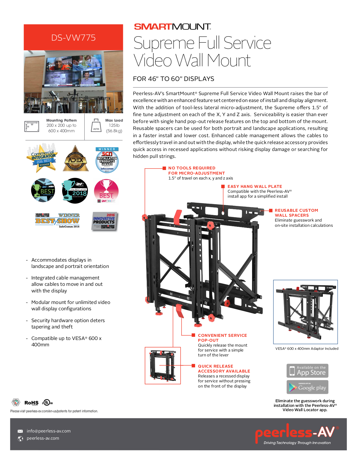 Peerless-AV DS-VW775-EUK Specsheet