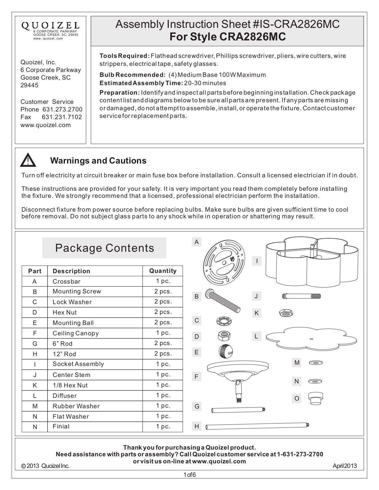 Quoizel CRA2826MC User Manual