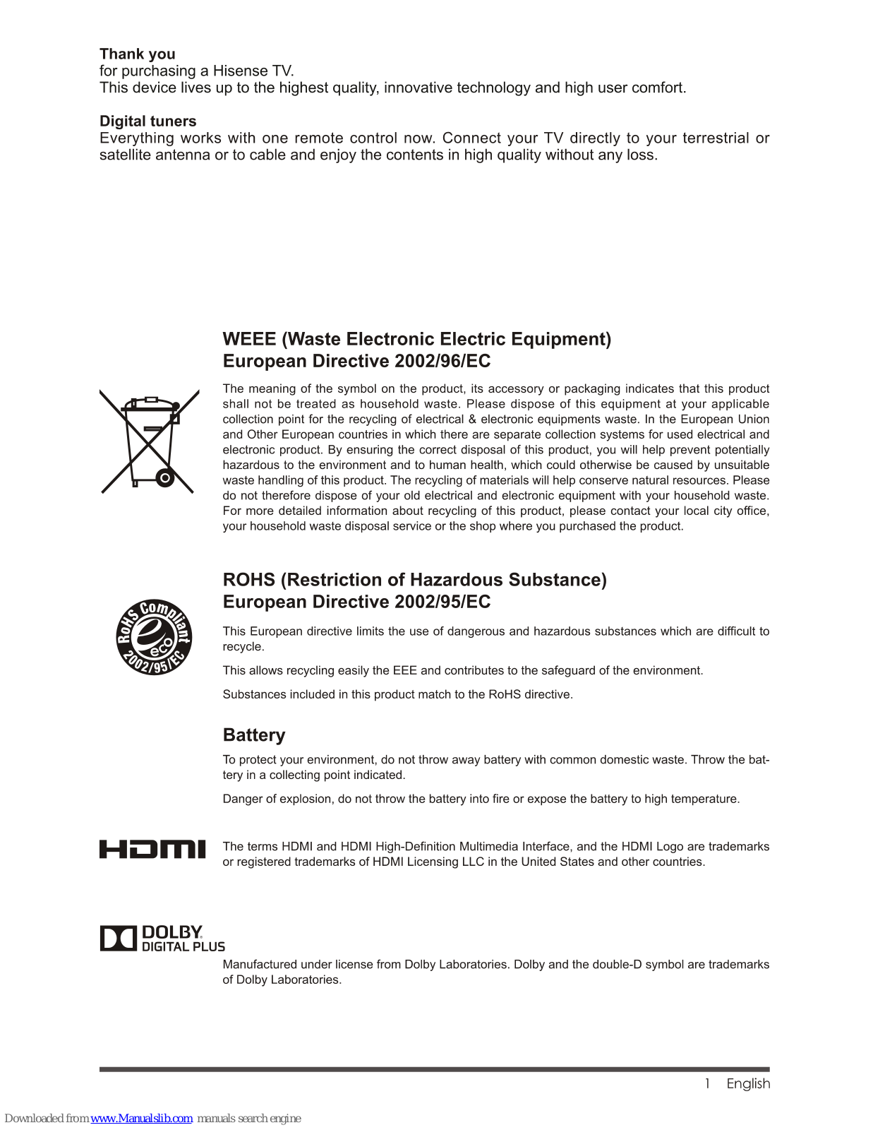 Hisense LTDN50K220WTEU User Manual