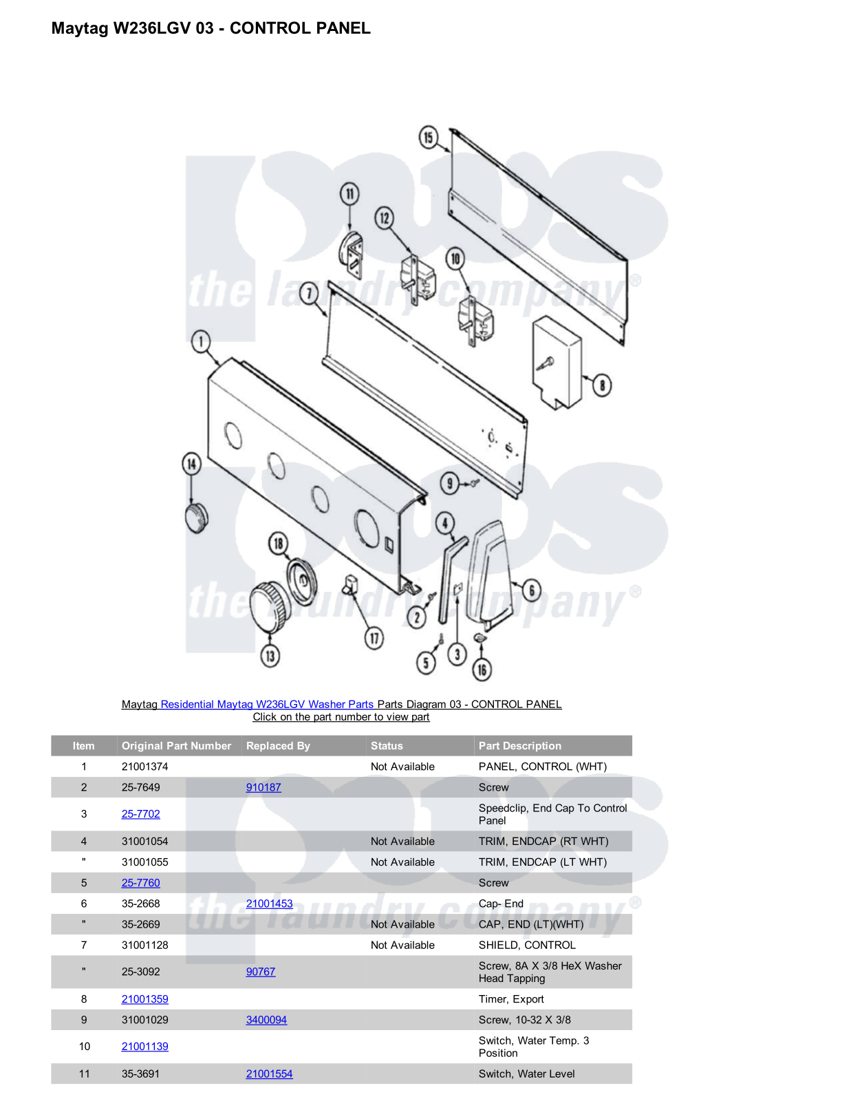 Maytag W236LGV Parts Diagram