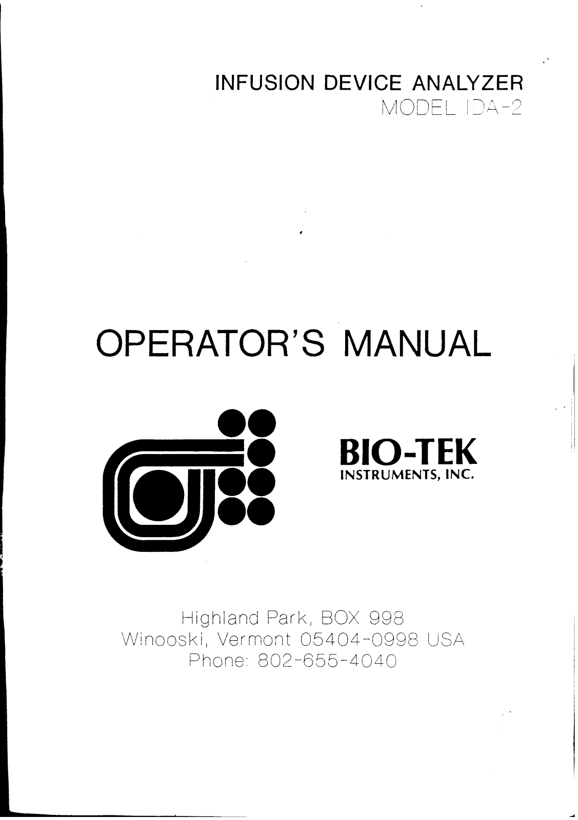 Bio-Tek IDA-2 User manual