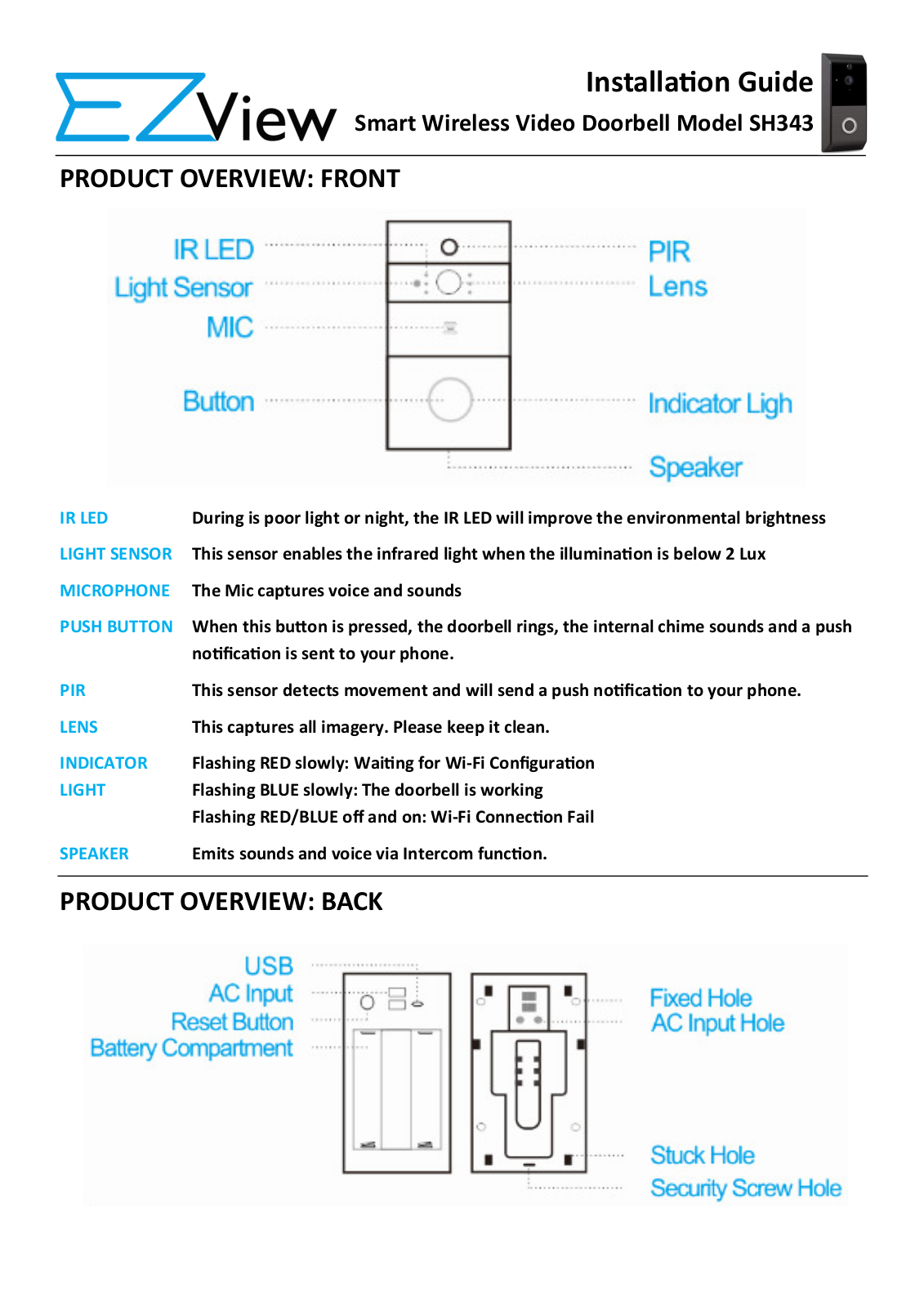 EZView SH343 Installation Manual