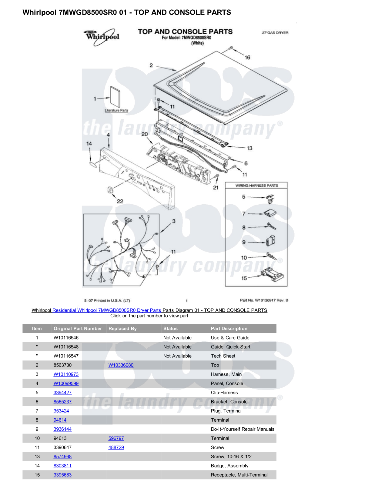 Whirlpool 7MWGD8500SR0 Parts Diagram