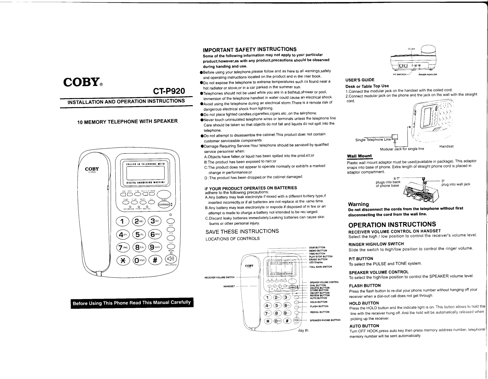 Coby CT-P920 User Manual