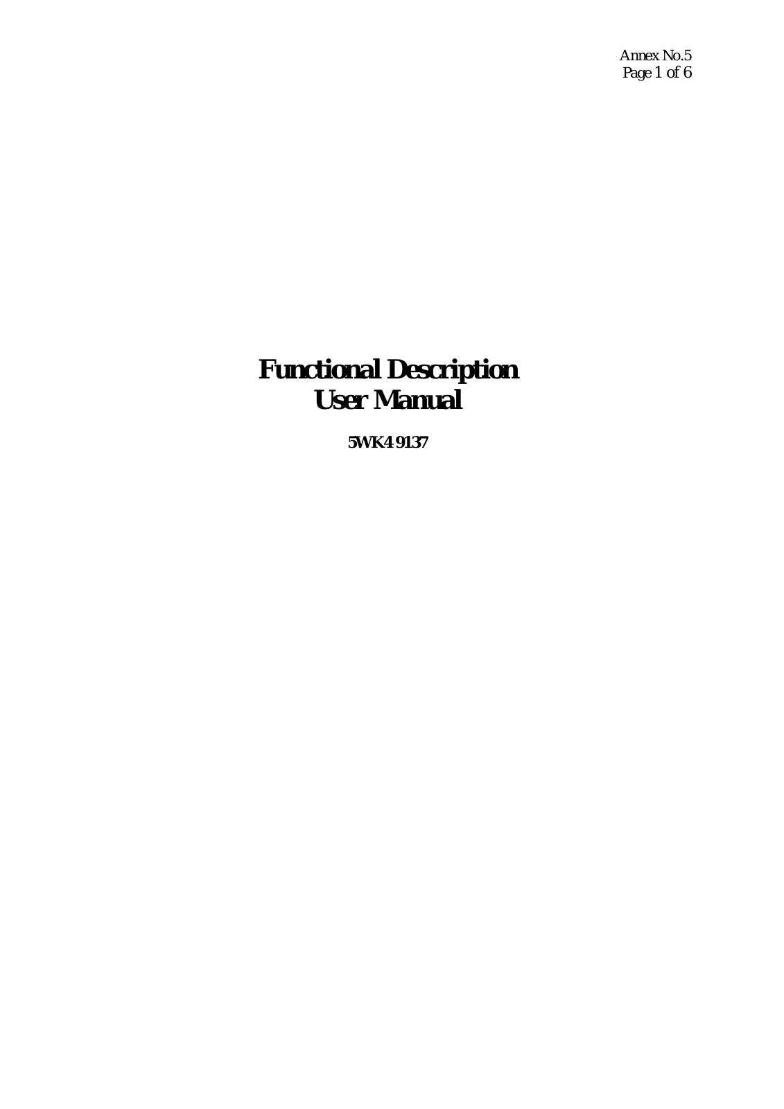 Continental Automotive 5WK49137 User Manual