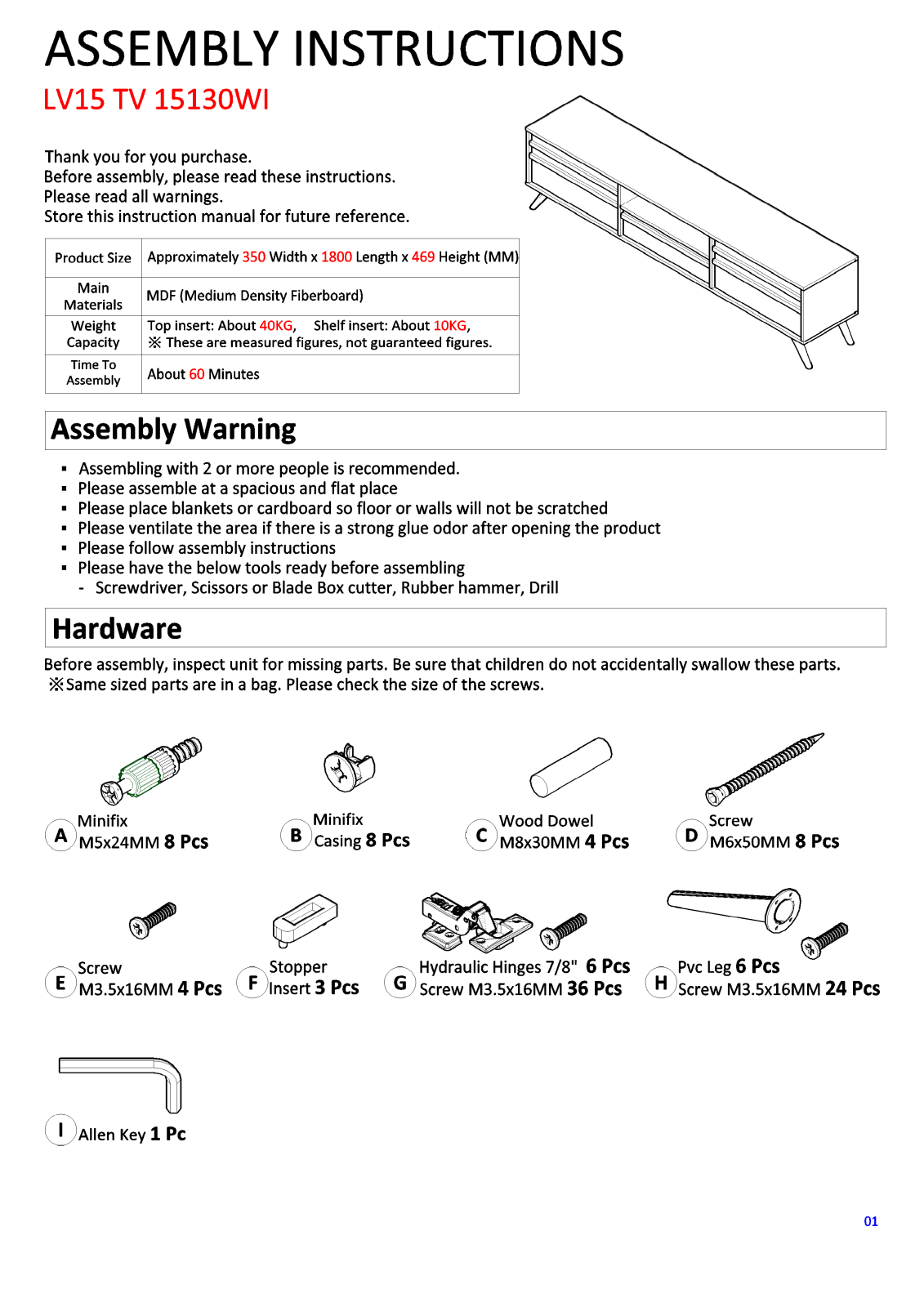 Wholesale Interiors LV15TV15130COLUMBIADARKGREYTV User Manual