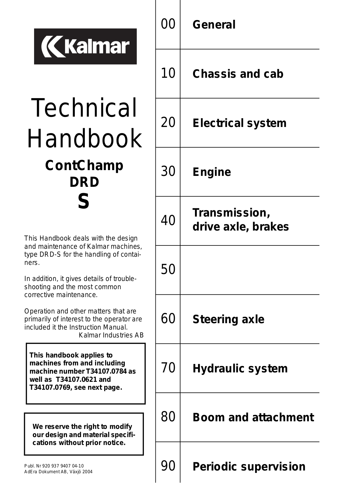 Kalmar DRD-S, DRD-GB Handbook