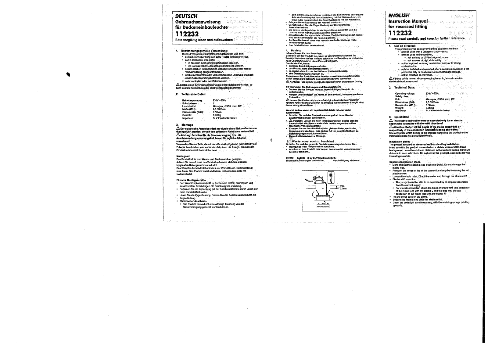 SLV 112232 Instruction Manual