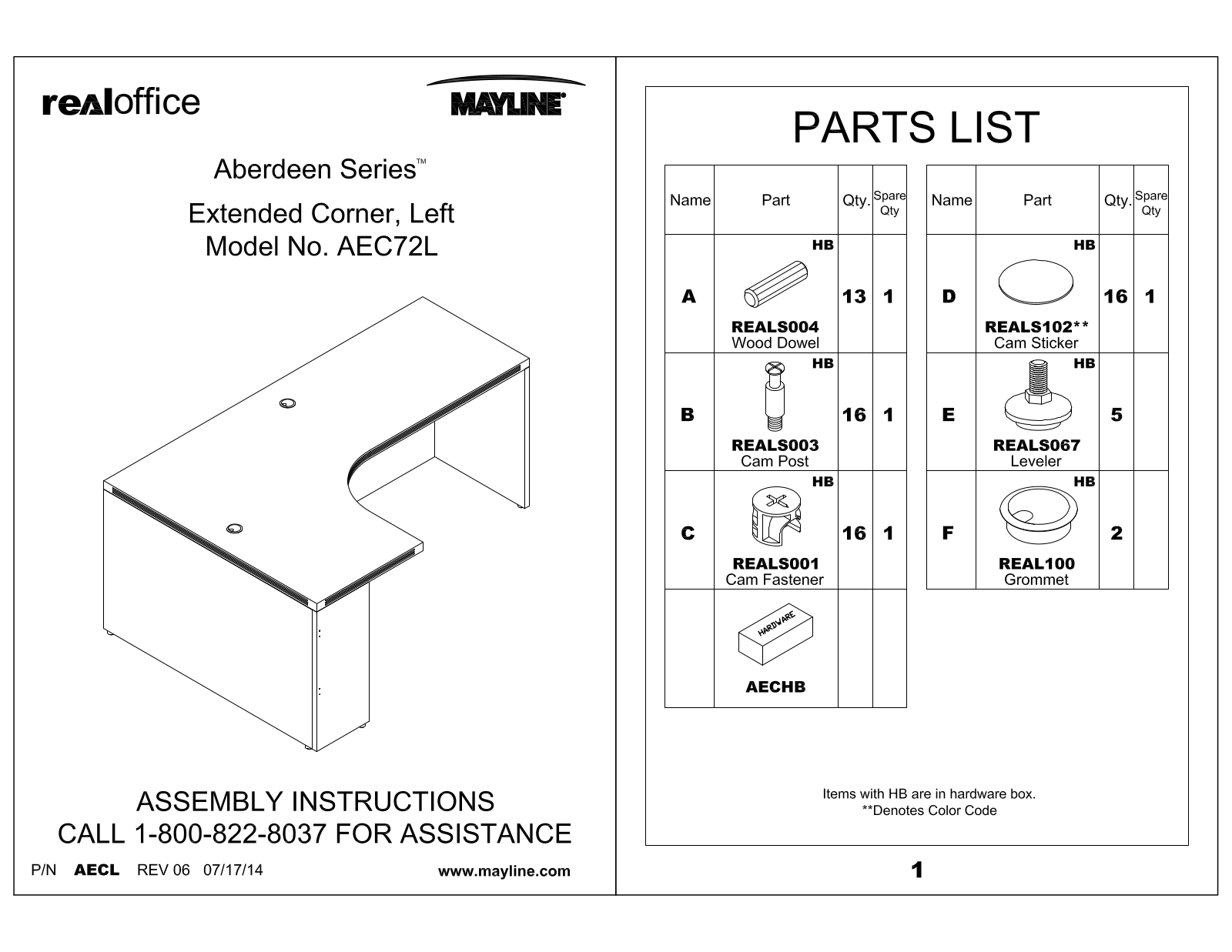 Mayline Extended Corner, Left Aberdeen User Manual