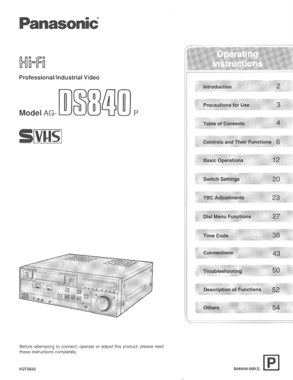 Panasonic AG-DS840P User Manual