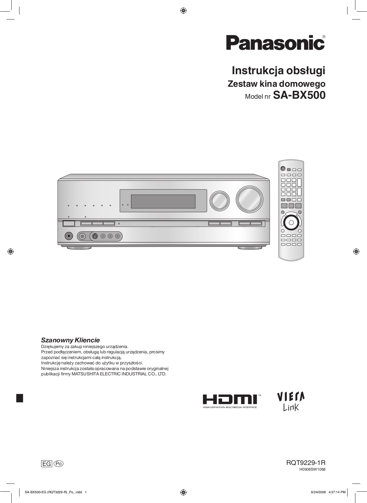 Panasonic SA-BX500 User Manual