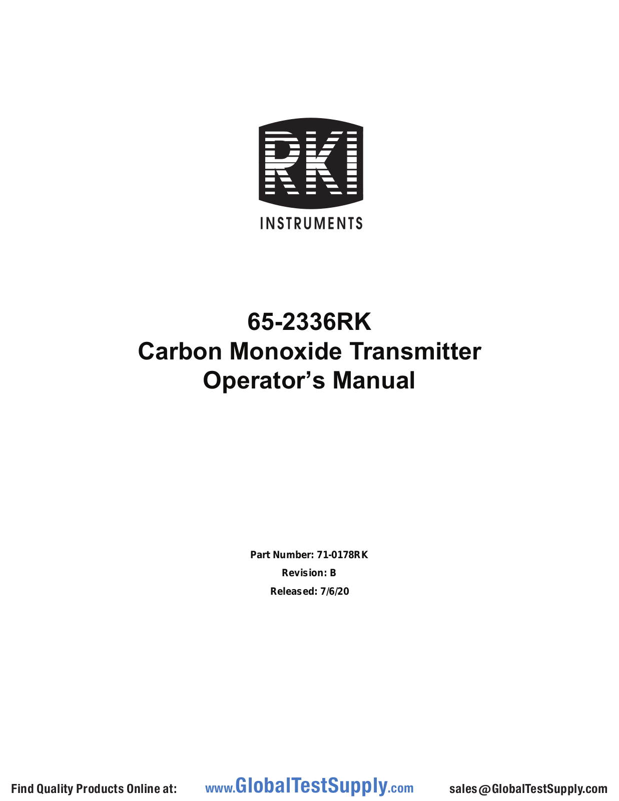 RKI Instruments 65-2336RK User manual