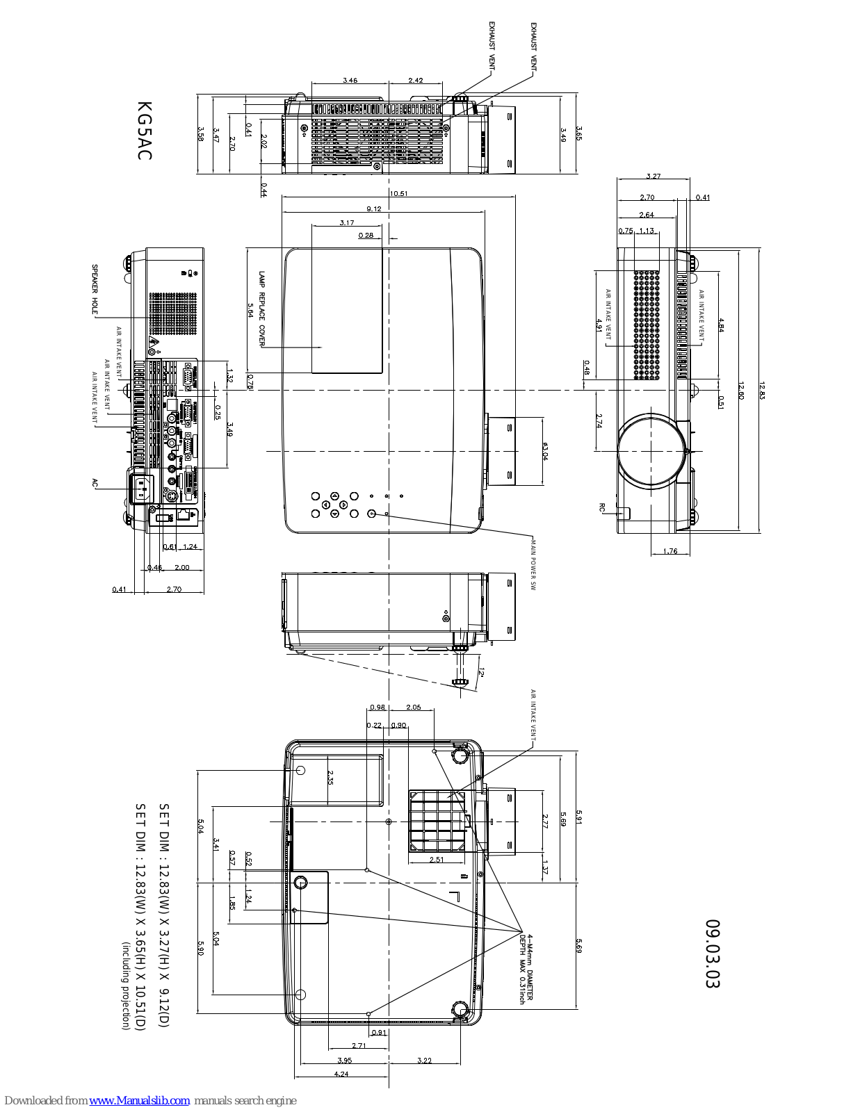 Sanyo PLC-XU305A,PLC-XU355A Dimensional Drawing