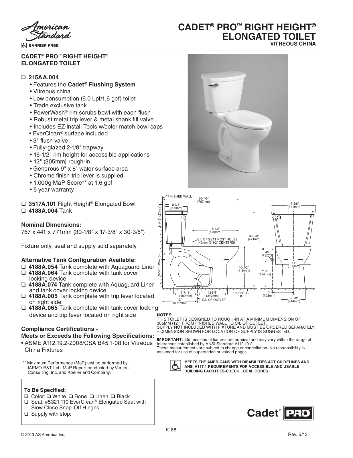 American Standard ASD9805 Specifications - ManualMachine.com